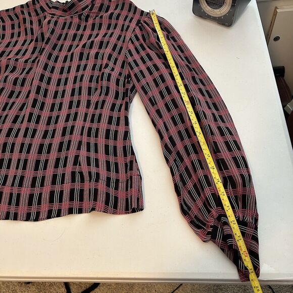 Ganni Blouse Plaid Blouse Top Black Pink Mock Neck Fitted - Size EU 42 US 10/12 - Picture 15 of 15